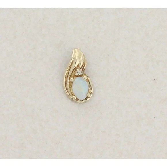 Pendant Only 10k Yellow Gold Natural Opal and Diamond Pendant - Picture 4 of 7